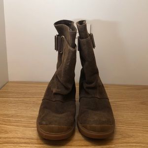 Sorel brown suede mid calf wedge boots size 6.5W